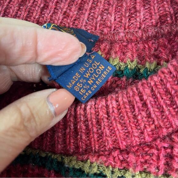 Vintage Men’s Lake Harmony Rowing Club Wool Blend Sweater | Cranberry Stripe | L - Picture 9 of 11